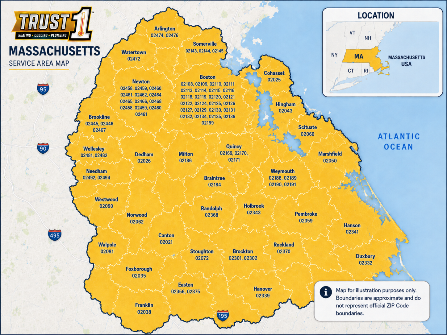 Trust 1 Services Greater Boston service area map
